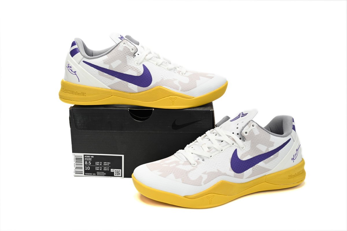 Nike Kobe 8 Low White/Purple-Yello 555035-101 - Image 9